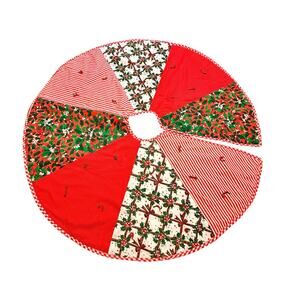 Vintage Christmas Tree Skirt Handmade Patchwork Double Sided 1970s